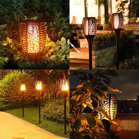 Solarny lampion ogrodowy z efektem płomienia do użytku na zewnątrz