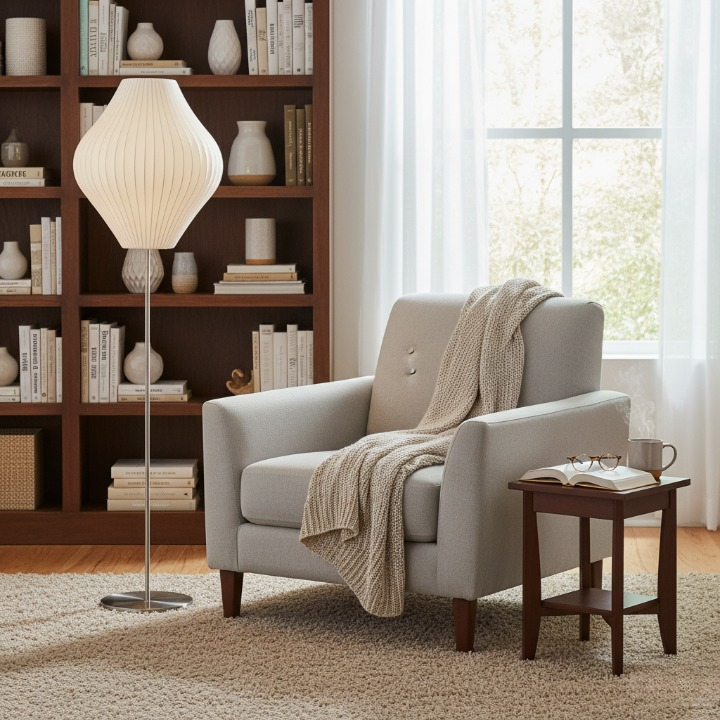 Lampa podłogowa LED z żebrowanym kloszem