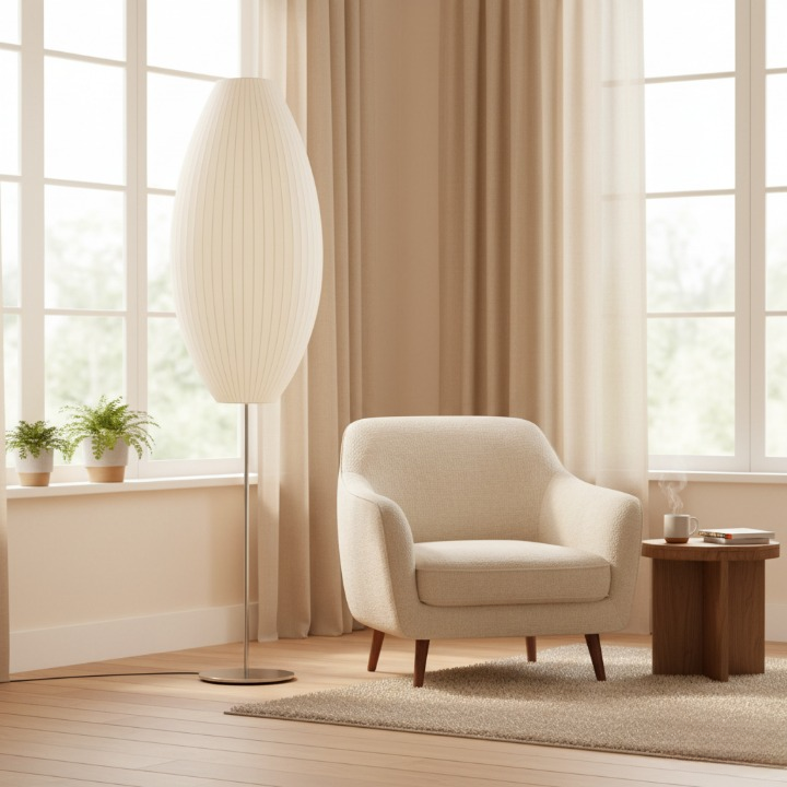 Lampa podłogowa LED z żebrowanym kloszem