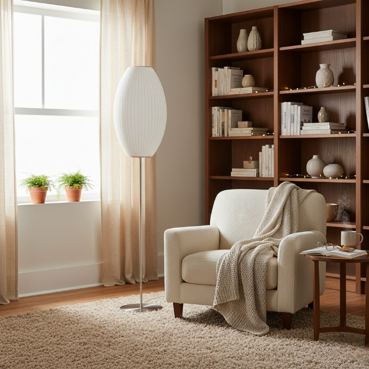 Lampa podłogowa LED z żebrowanym kloszem