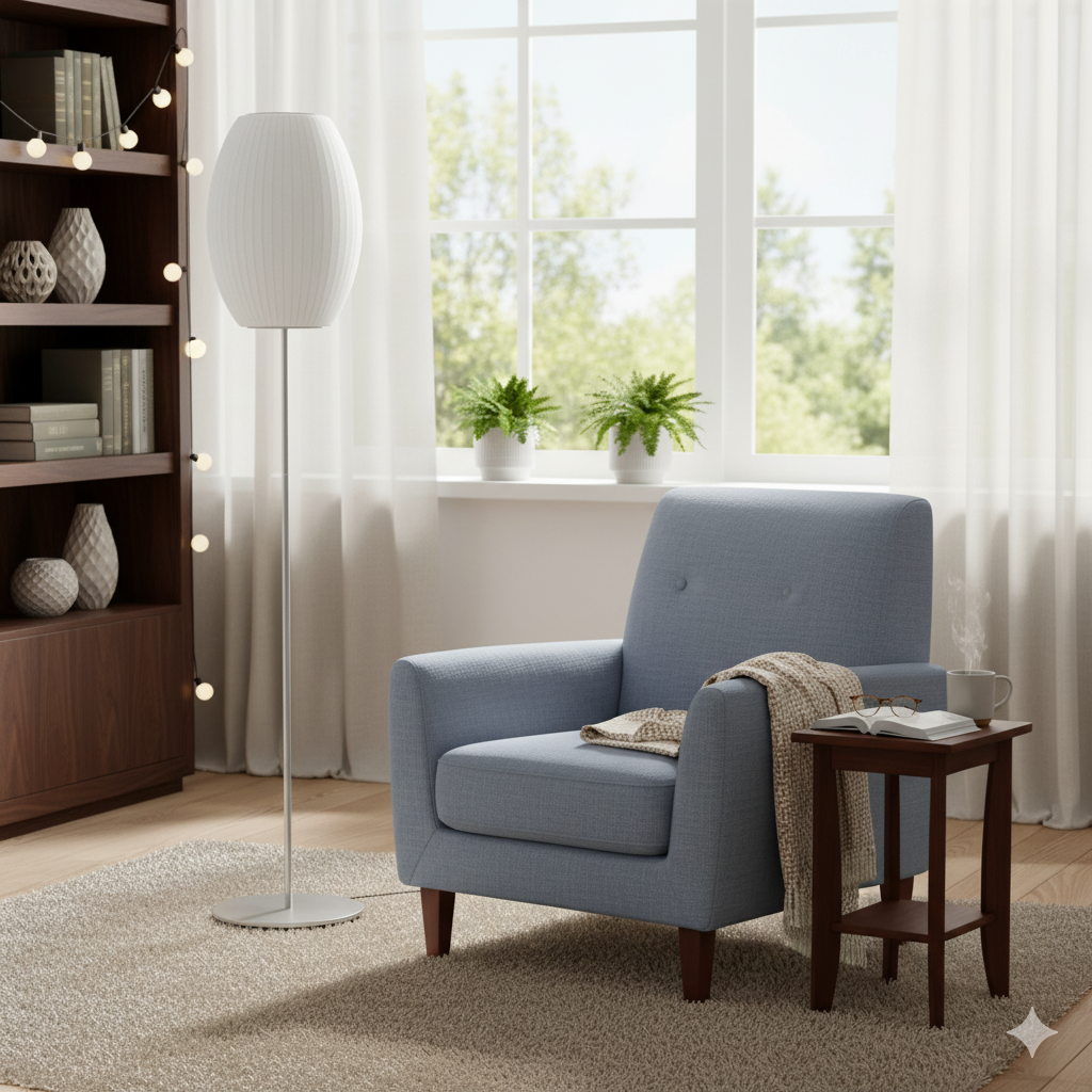 Lampa podłogowa LED z żebrowanym kloszem