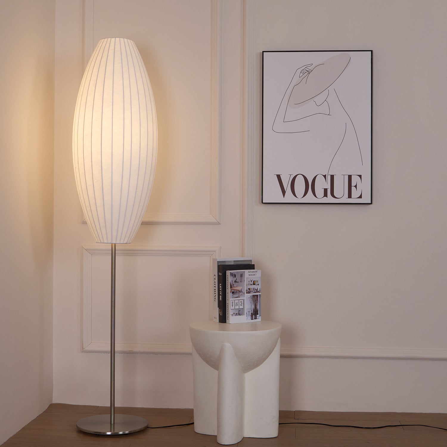 Lampa podłogowa LED z żebrowanym kloszem