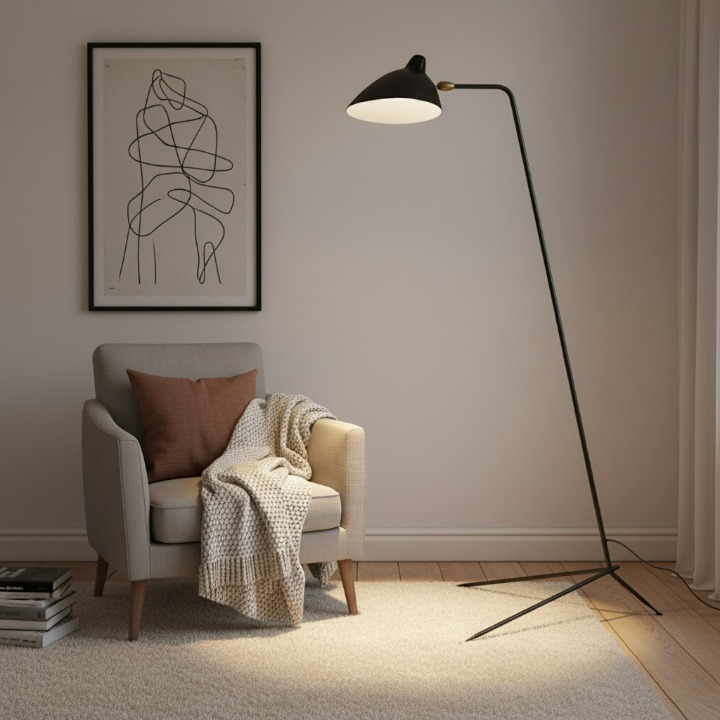 Minimalistyczna lampa stojąca inspirowana stylem vintage