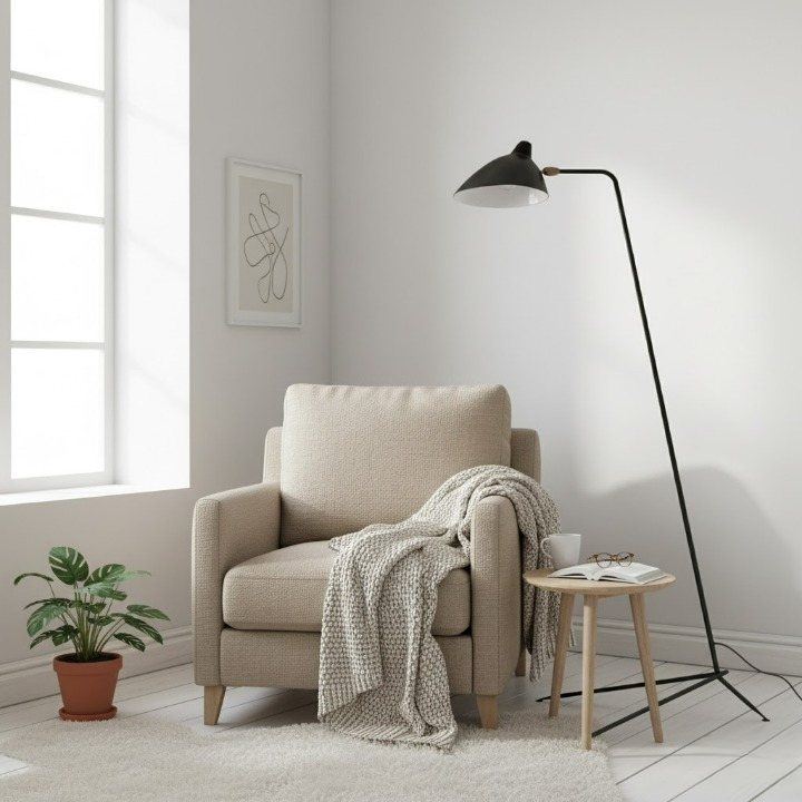 Minimalistyczna lampa stojąca inspirowana stylem vintage