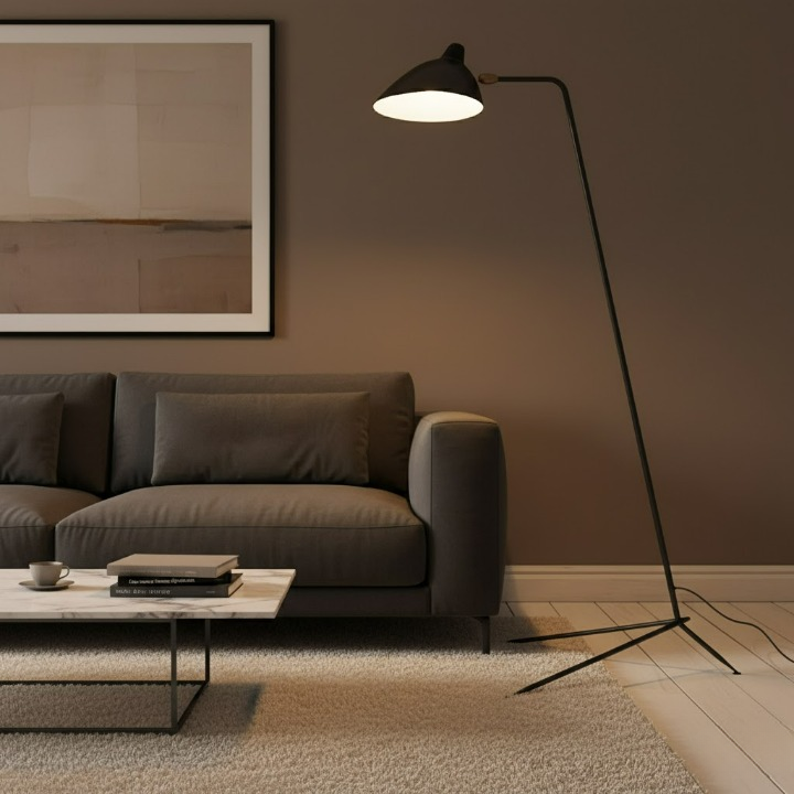 Minimalistyczna lampa stojąca inspirowana stylem vintage