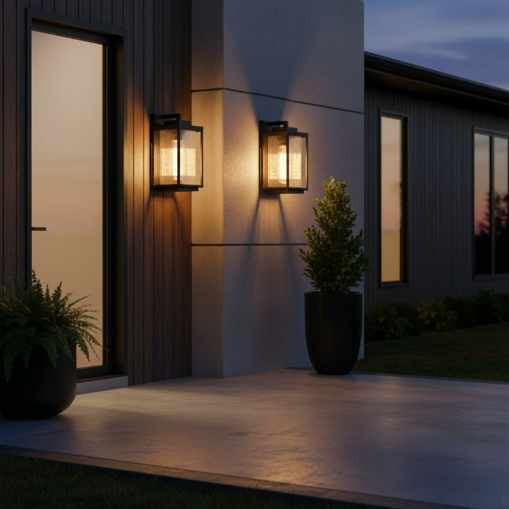 Nowoczesna latarnia ścienna zewnętrzna z prostokątną ramą