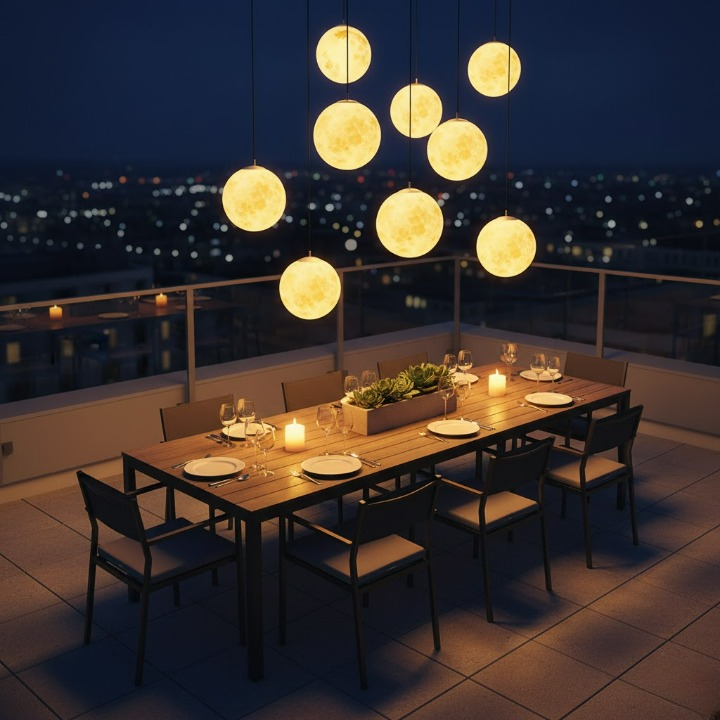 LED-owa lampa ogrodowa wisząca w kształcie księżyca