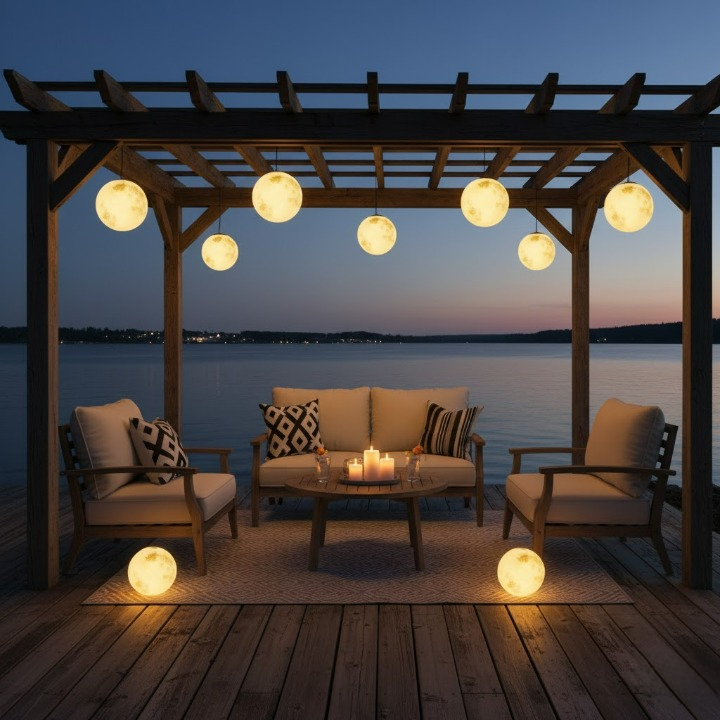 LED-owa lampa ogrodowa wisząca w kształcie księżyca