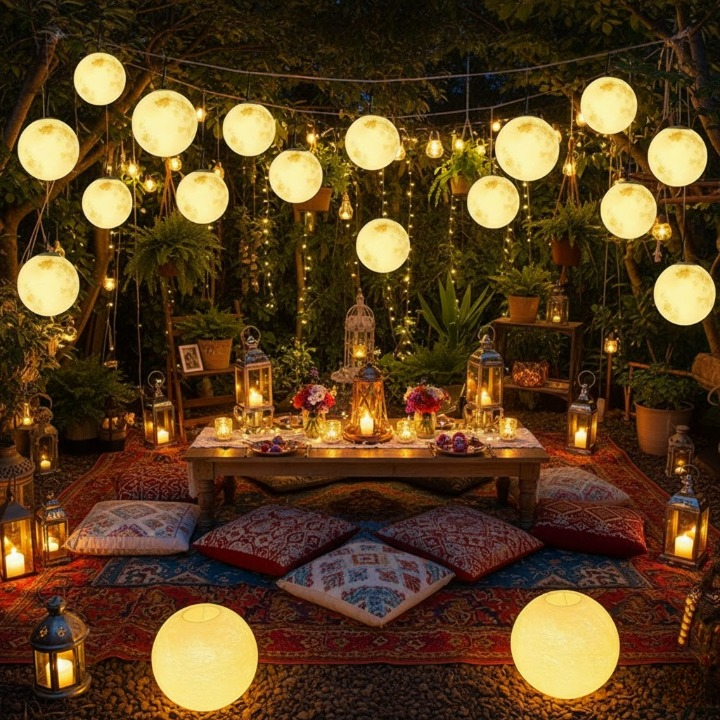 LED-owa lampa ogrodowa wisząca w kształcie księżyca