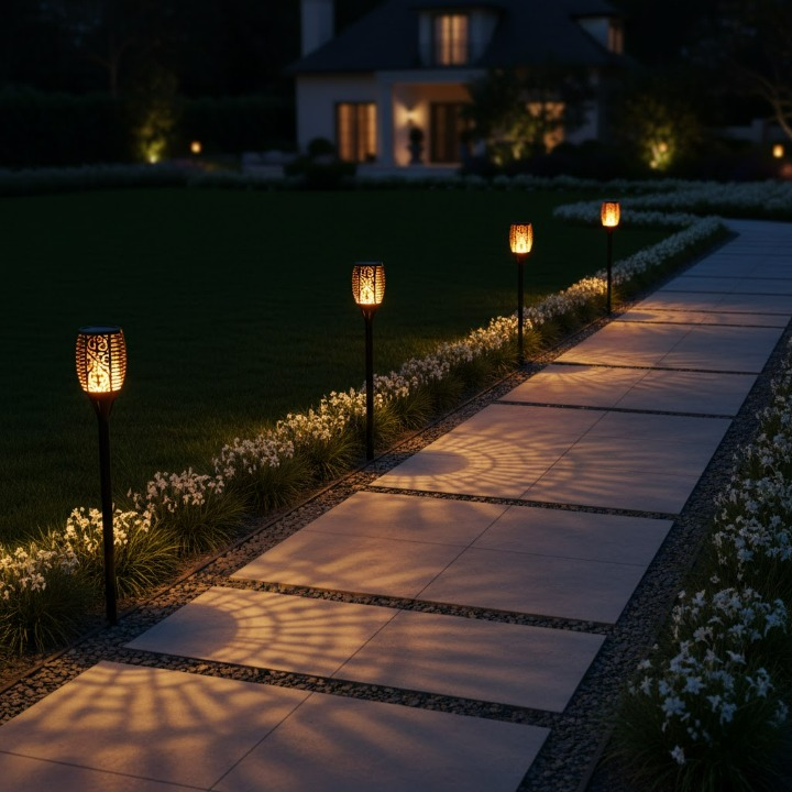 Solarny lampion ogrodowy z efektem płomienia do użytku na zewnątrz